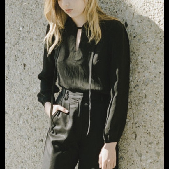 Shaina Mote black blouse with tie - Picture 1 of 8